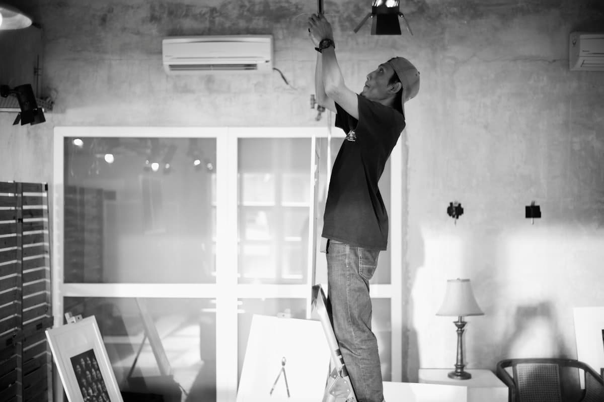 Electrician carrying out indoor wiring installation work